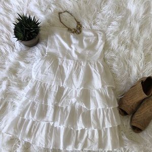 Strapless, side zip, white dress